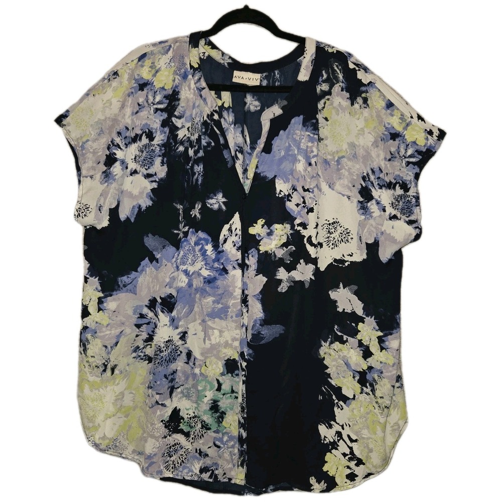 Ana & Viv Blue Floral Button Front Blouse Women's 2X Sleeveless Top
